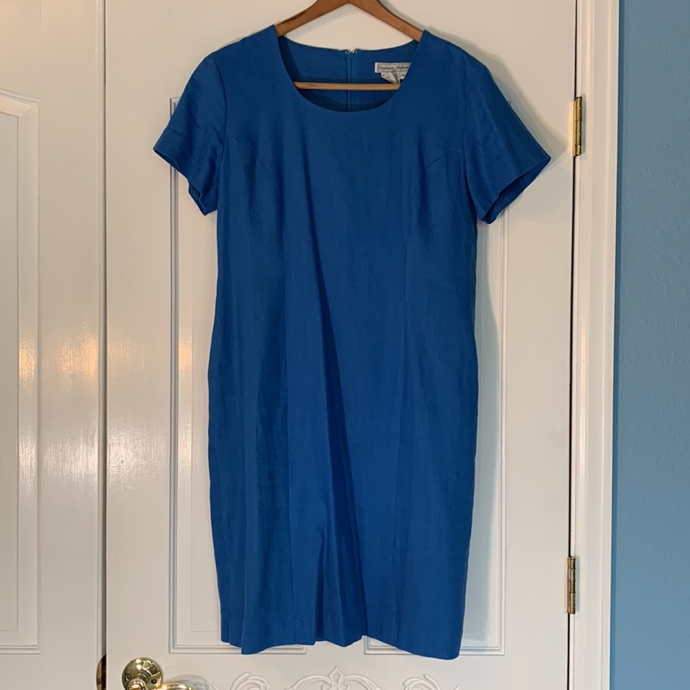 Stephanie Andrews Turquoise Blue Linen Dress Size 10